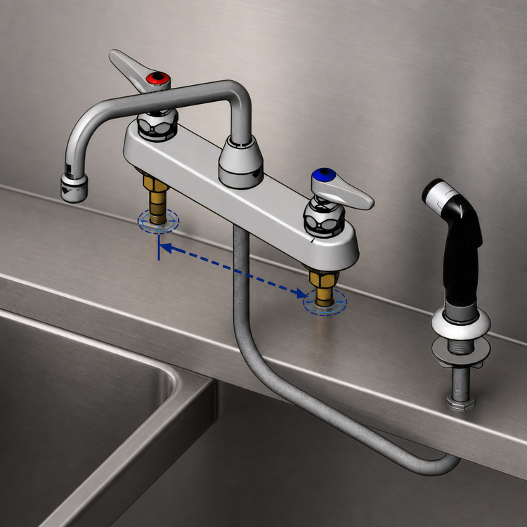 Product image #3 for T&S Brass B-1172 8-Inch Centers Deck-Mount Workboard Faucet with 8-Inch Swing Spout and 4-Foot Side Spray