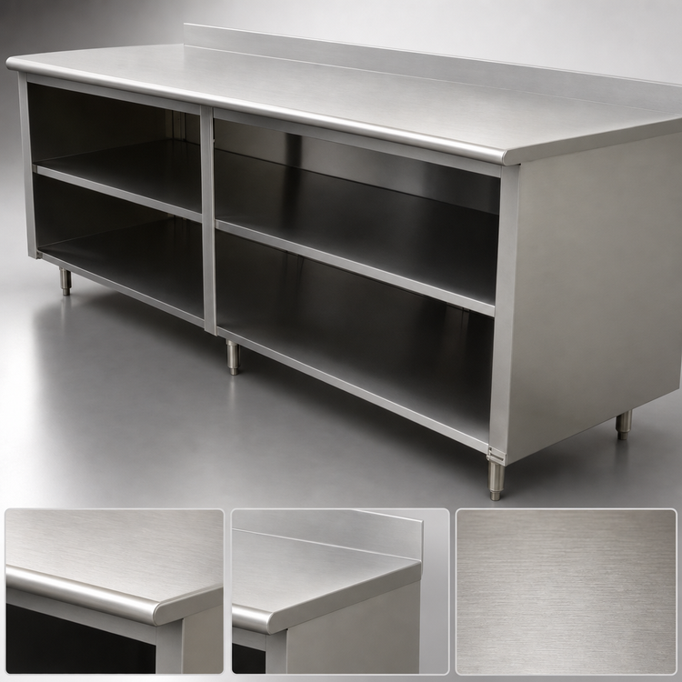 Product image #3 for Advance Tabco Special Value Series Economy 108-Inch x 24-Inch 16-Gauge 304 Stainless Steel Open Base Work Table with 5-Inch Backsplash and Mid Shelf