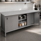 Thumbnail image #3 for John Boos EBSS6-30108 Stainless Steel Enclosed Work Table with Sliding Doors, 108 x 30 in, 16-Gauge 300 Series Flat Top
