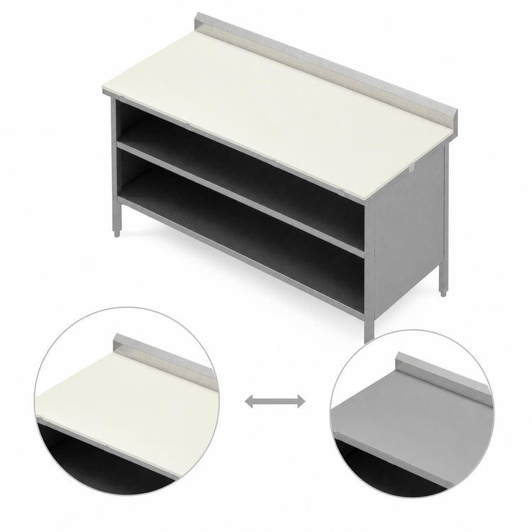 Product image #3 for John Boos 60 x 30 Inch Poly Top Work Table with Open Front Cabinet Base, Stainless Steel Construction, 5 Inch Backsplash, and Undershelf