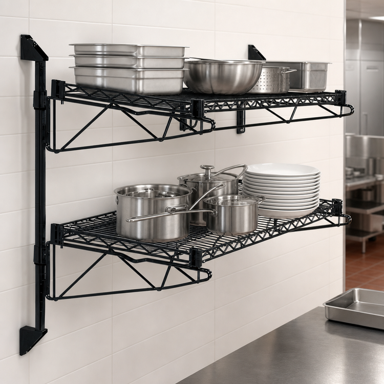Product image #3 for Quantum Cantilever 2-Shelf Wall-Mount Wire Shelving Unit, 72 x 24 Inches, Black Epoxy Finish