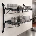 Thumbnail image #3 for Quantum WC34-CB2472BK Wall-Mount Cantilever 2-Shelf Wire Shelving Unit, 72 x 24 Inches, Black Epoxy Finish