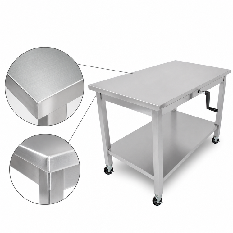 Product image #3 for ADA Adjustable-Height Stainless Steel Work Table with Fixed Undershelf and Locking Casters, 48-Inch x 30-Inch