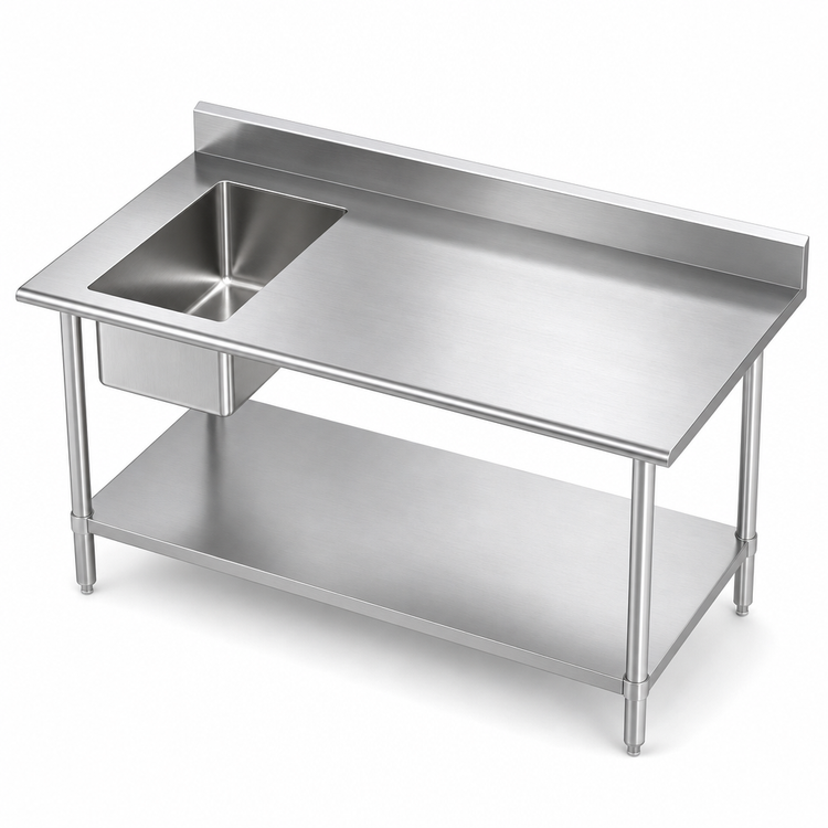 Product image #3 for 48-Inch x 30-Inch Stainless Steel Work Table With Left Prep Sink, 5-Inch Backsplash, and Undershelf