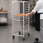 Thumbnail image #3 for Advance Tabco Special Value Series Full-Height Open-Side Mobile Aluminum Front-Loading Sheet Pan Rack, 20 Full-Size Pan Capacity
