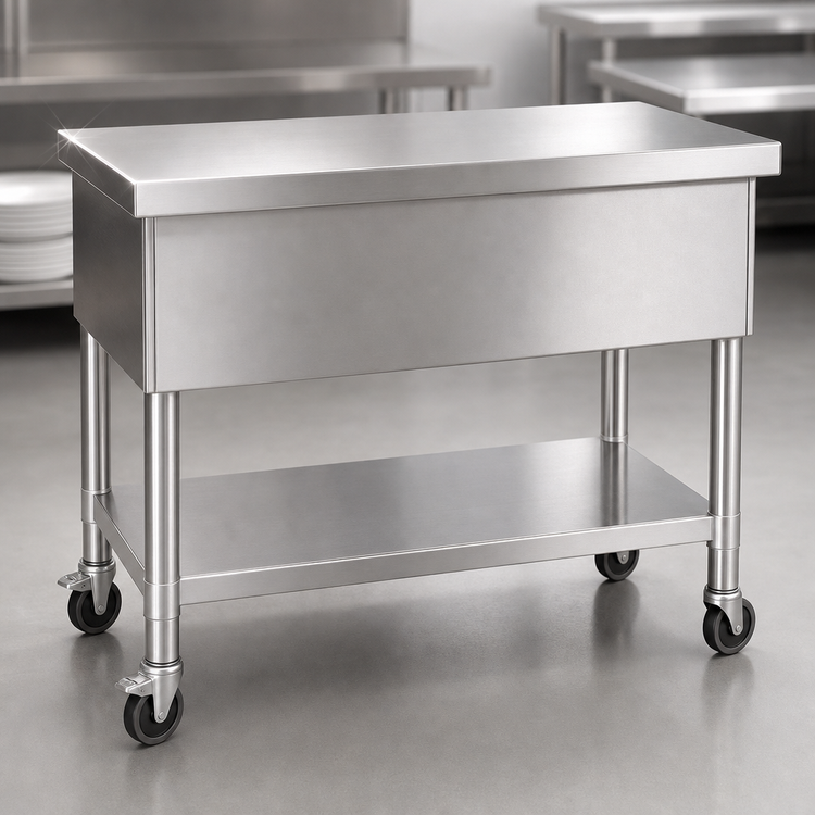 Product image #3 for Mobile Stainless Steel Utility Serving Counter with Solid Top and Open Base