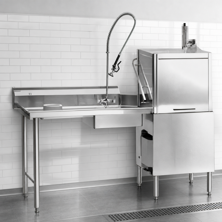 Product image #3 for Eagle Group Straight Soiled Dishtable with Pre-Rinse Sink, 96 Inch Left-to-Right Operation, 16/430 Stainless Steel Top