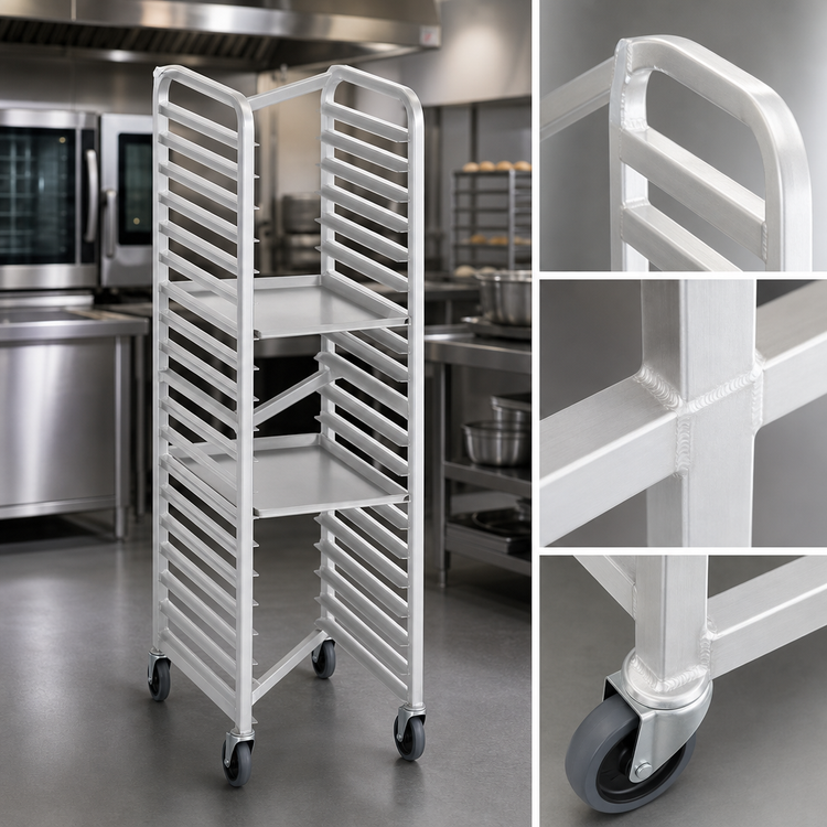 Product image #3 for Mobile Heavy-Duty Nesting End-Load Aluminum Bun Pan Rack, 21 x 26 x 70.25 Inches