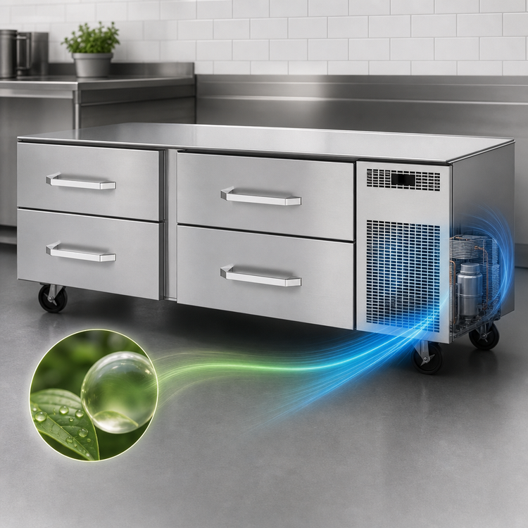 Product image #3 for Randell 105-Inch Self-Contained Refrigerated Chef Base Equipment Stand with 6 Drawers and Left-Side Mounted Compressor