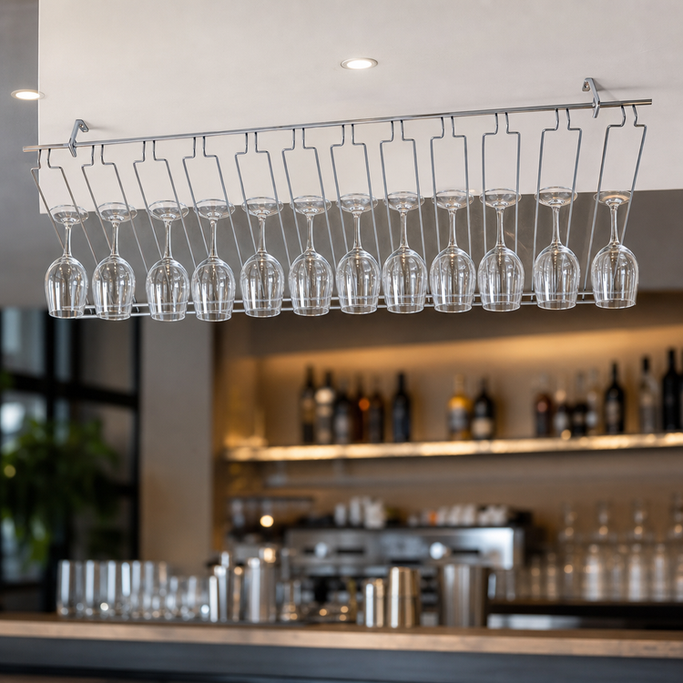 Product image #3 for Winco Overhead Ceiling-Mount Chrome-Plated Glass Rack, 18 x 48 x 4 Inches, 11 Channels