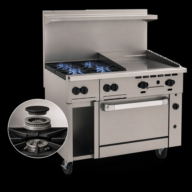 Product image #3 for Wolf Challenger XL 48-Inch Gas Restaurant Range with 4 Burners, 24-Inch Griddle, and Standard Oven