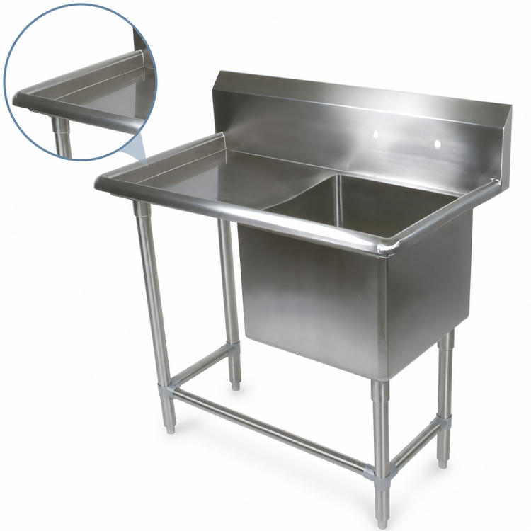 Product image #3 for John Boos Pro-Bowl 1-Compartment Left Drainboard Sink with 10" Backsplash, 14-Gauge Stainless Steel