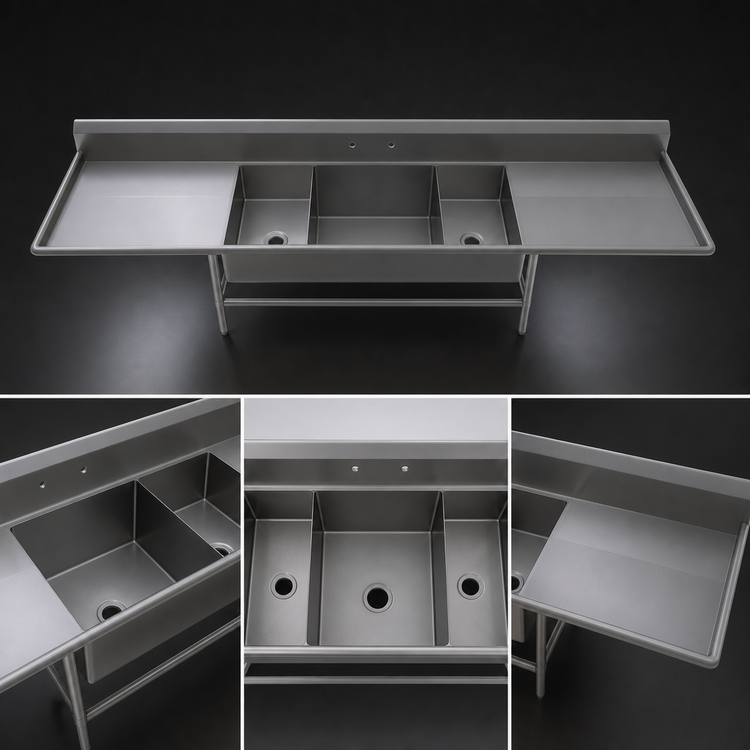 Product image #3 for John Boos Pro-Bowl 3-Compartment Platter Sink with Dual Drainboards, 119-3/16 Inches Wide