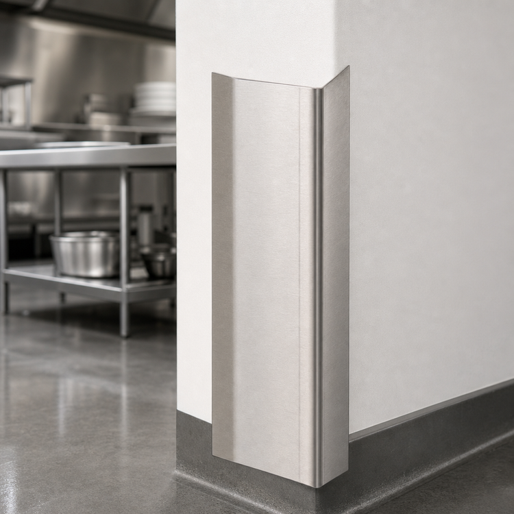 Product image #3 for BK Resources 96-Inch Stainless Steel Outside Wall Corner Guard, 4 x 4 Inches, 16 Gauge