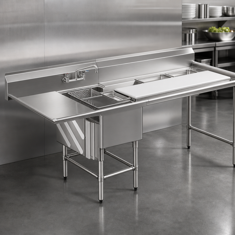 Product image #3 for Eagle Group Spec-Master FNP Series 1-Compartment Stainless Steel Prep Sink with 18" Right Drainboard and 48" Trough Prep Area