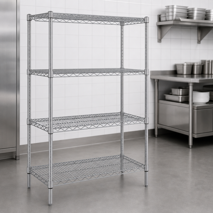 Product image #3 for Quantum Stationary 4-Shelf Chrome Wire Shelving Starter Kit, 42W x 21D x 54H