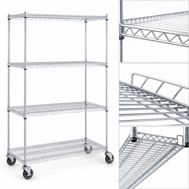 Product image #3 for Eagle Group 4-Tier Chrome Wire Shelving Dolly Truck, 60 x 21 Inch Shelves, 69 Inch High