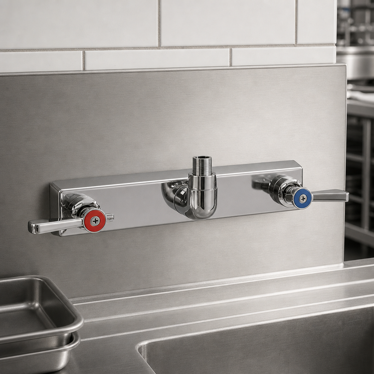 Product image #3 for BK Resources Evolution Backsplash-Mount Pre-Rinse Faucet Body, 8-Inch Centers, Without Spout