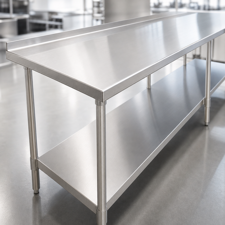Product image #3 for Eagle Group Spec-Master 120-Inch x 24-Inch Stainless Steel Work Table with 1-1/2-Inch Rear Up-Turn and Adjustable Undershelf