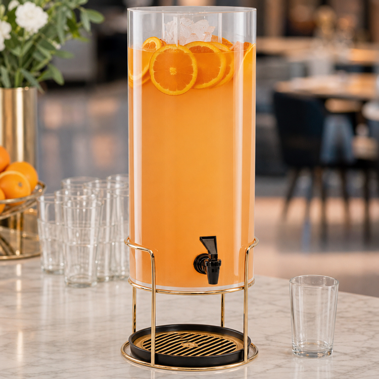 Product image #3 for Mid-Century 3 Gallon Round Beverage Dispenser with Infusion Chamber, Drip Tray, and Brass Wire Base