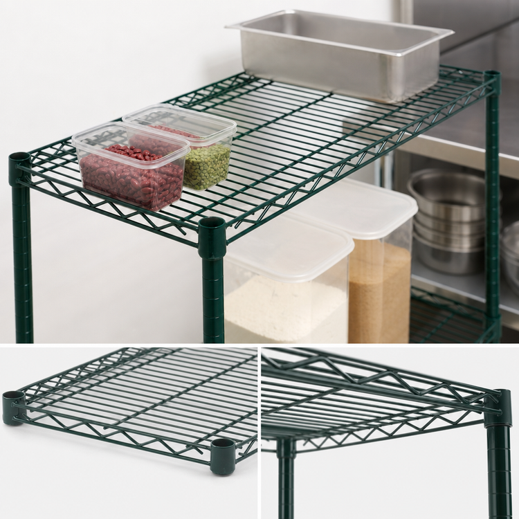 Product image #4 for Winco 72 Inch x 18 Inch Epoxy Coated Green Wire Shelf with 4 Sleeve Clips