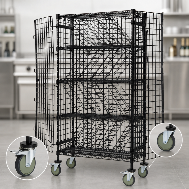 Product image #3 for Mobile Security Wine Bulk Storage Rack with Black Epoxy Antimicrobial Finish