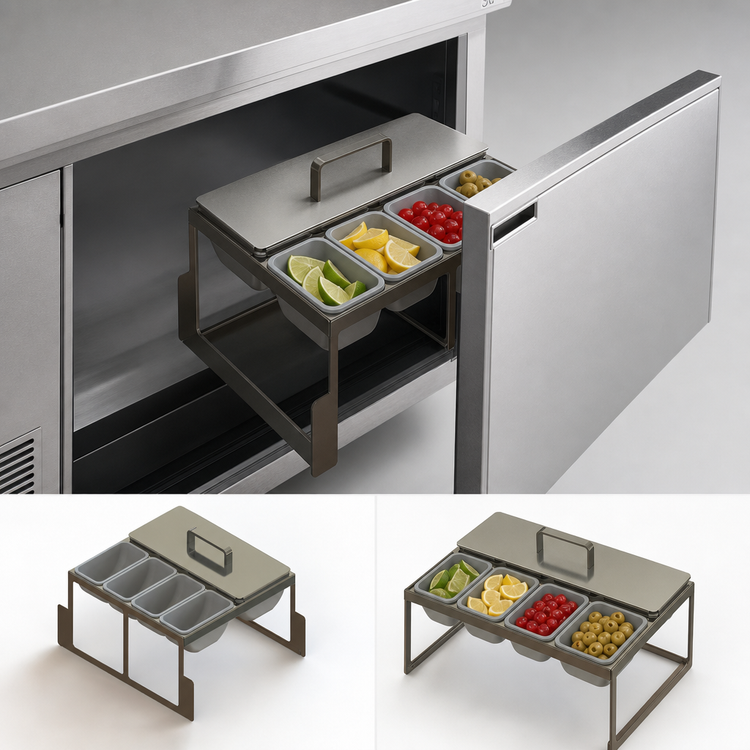 Product image #3 for Glastender Partial Condiment Drawer Insert for Bar-Profile Cooler, 17-1/2-Inch Door Opening, 8-Cup Capacity
