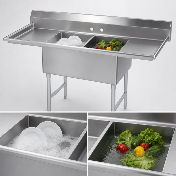Product image #3 for Advance Tabco Special Value Series 2-Compartment Fabricated Sink with Left and Right Drainboards, 84-Inch, 304 Stainless Steel