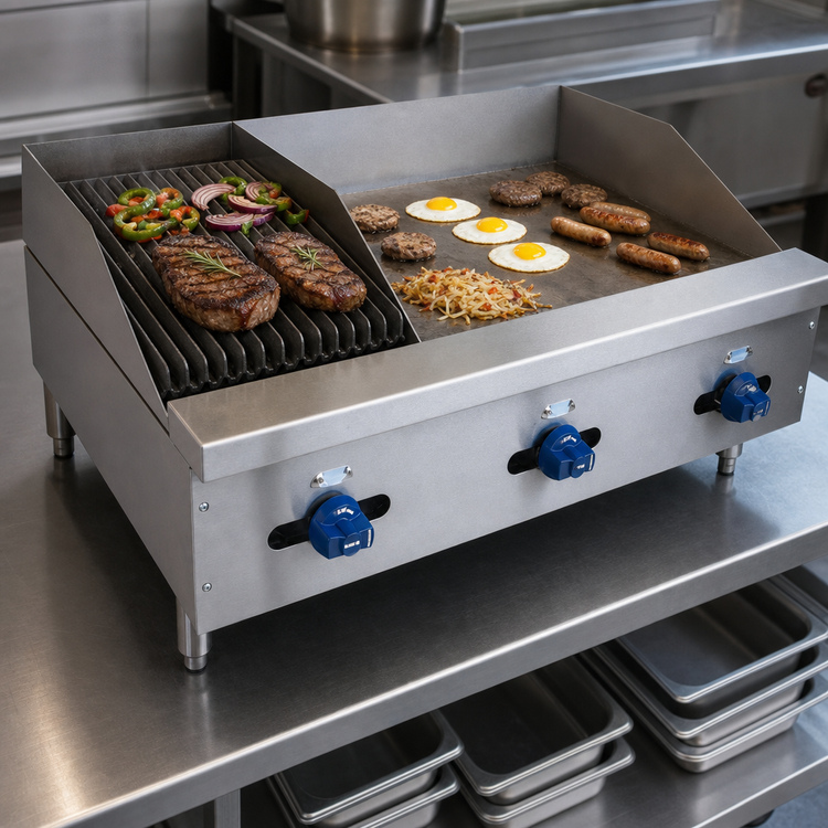 Product image #3 for Comstock-Castle 36-Inch Countertop Gas Char-Broiler/Griddle Combination with 12-Inch Radiant Broiler and 24-Inch Griddle