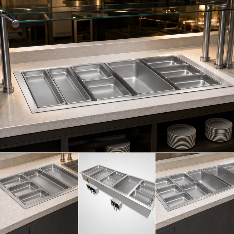 Product image #3 for Hatco HWBI-6M Drop-In Modular/Ganged Heated Well with Manifold Drains, 6 Full-Size Pan Capacity
