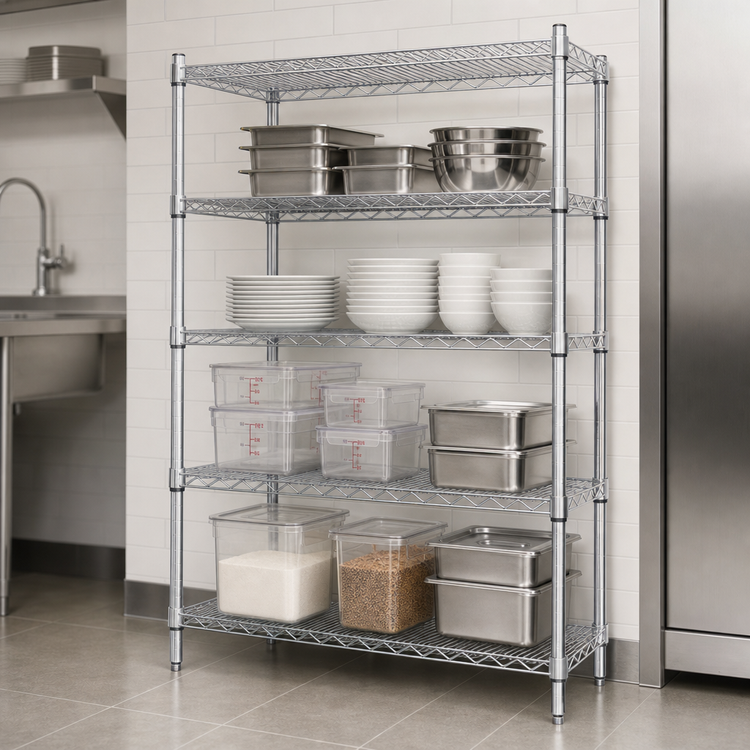 Product image #3 for Eagle Group 42"W x 24"D x 63"H 4-Tier Stationary Starter Wire Shelving Unit, Chrome Plated