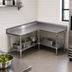 Thumbnail image #3 for John Boos L-Shaped Stainless Steel Corner Work Table with 5-Inch Backsplash, 60 x 60 x 40-3/4 Inches