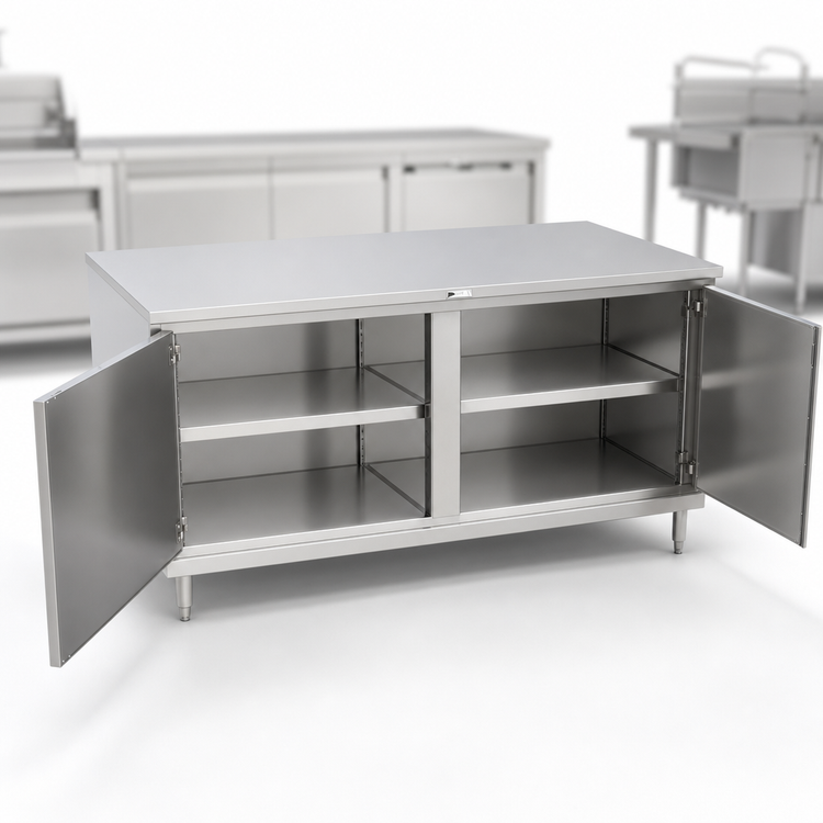 Product image #3 for John Boos 84-Inch x 36-Inch Stainless Steel Enclosed Work Table with Cabinet Base and Hinged Doors