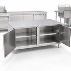 Thumbnail image #3 for John Boos 4CH6-3684 84" x 36" Stainless Steel Enclosed Work Table with Cabinet Base, Hinged Doors, 16-Gauge 300-Series Flat Top
