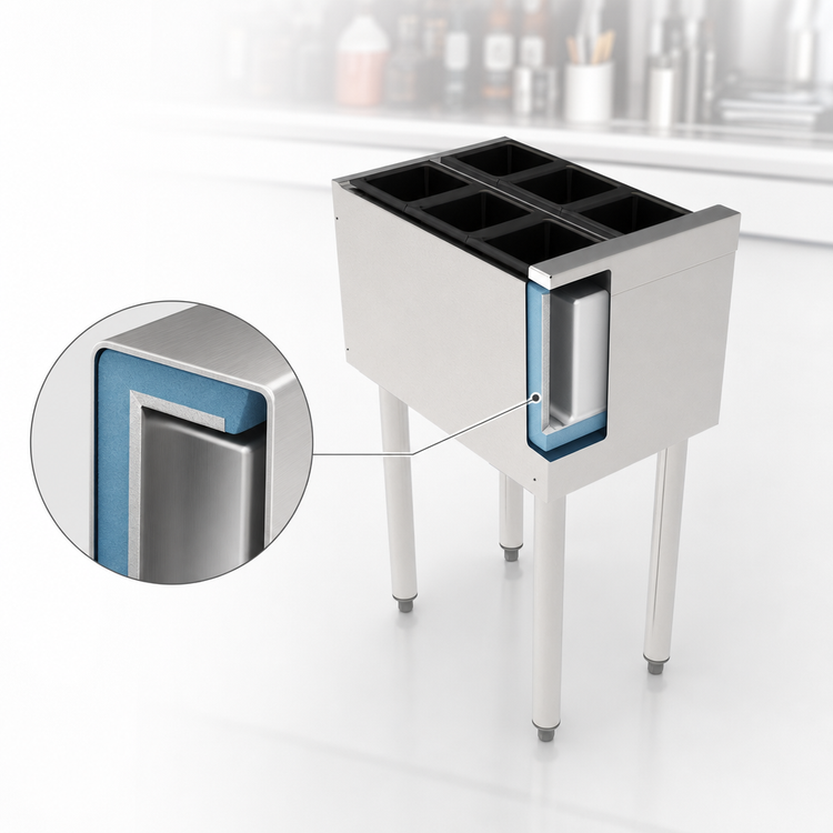 Product image #3 for Top Shelf TS Series Freestanding Insulated Underbar Bottle Storage Bin with 6 Wells, 12-Inch Wide, Stainless Steel