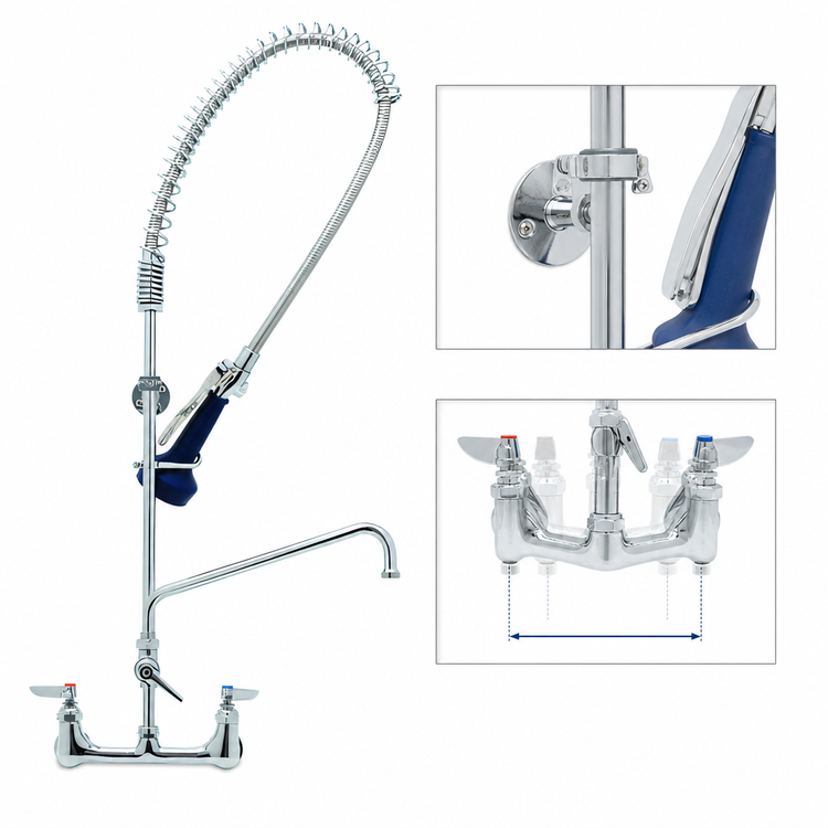 Product image #3 for T&S Brass EasyInstall 8-Inch Adjustable Wall Mount Pre-Rinse Unit with 10-Inch Swing Nozzle Add-On Faucet