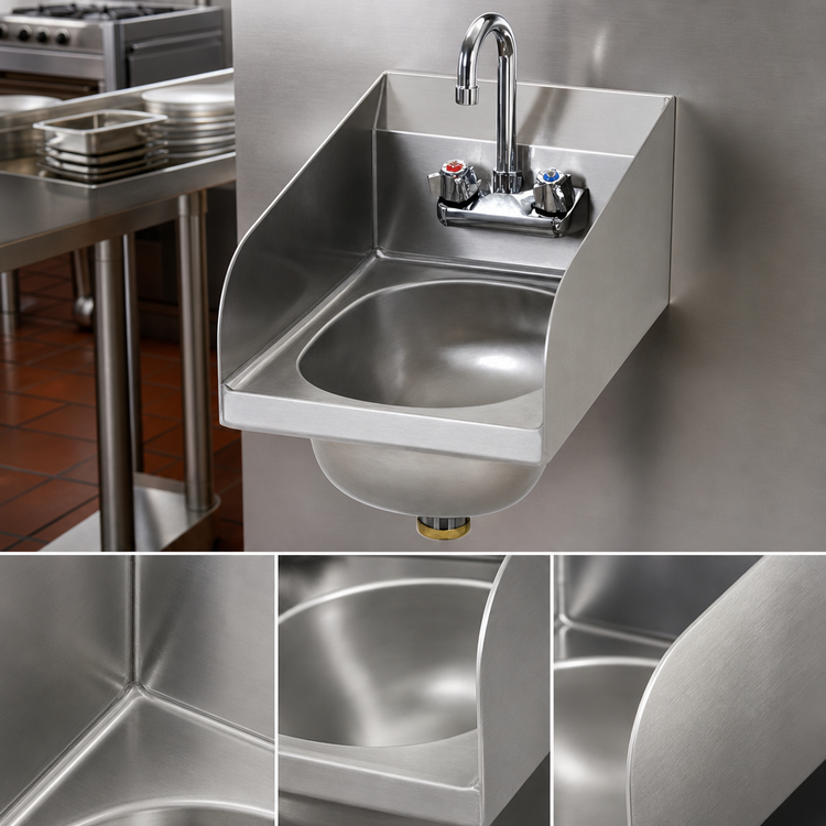Product image #3 for Eagle Group Wall-Mounted Hand Sink with Side Splashes, Faucet and Basket Drain