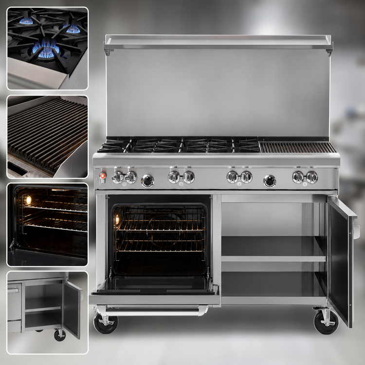 Product image #3 for Southbend Ultimate 48-Inch Gas Restaurant Range with 24-Inch Charbroiler, Standard Oven, and Cabinet Base