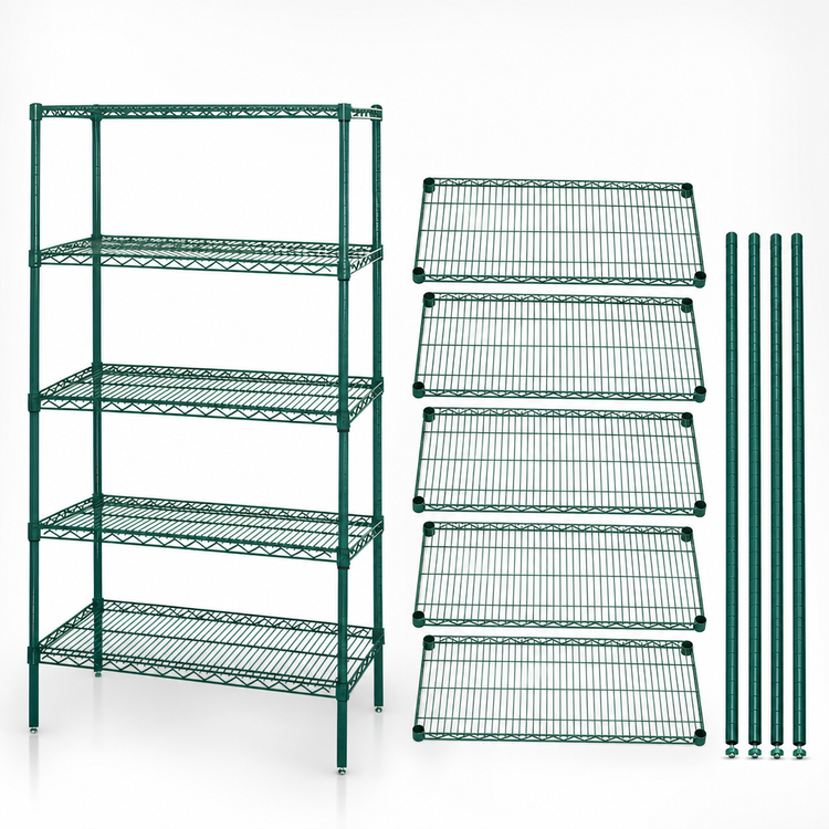 Product image #3 for Quantum Wire Shelving Starter Kit with 5 Shelves, 36W x 14D x 74H, Green Epoxy Antimicrobial Finish