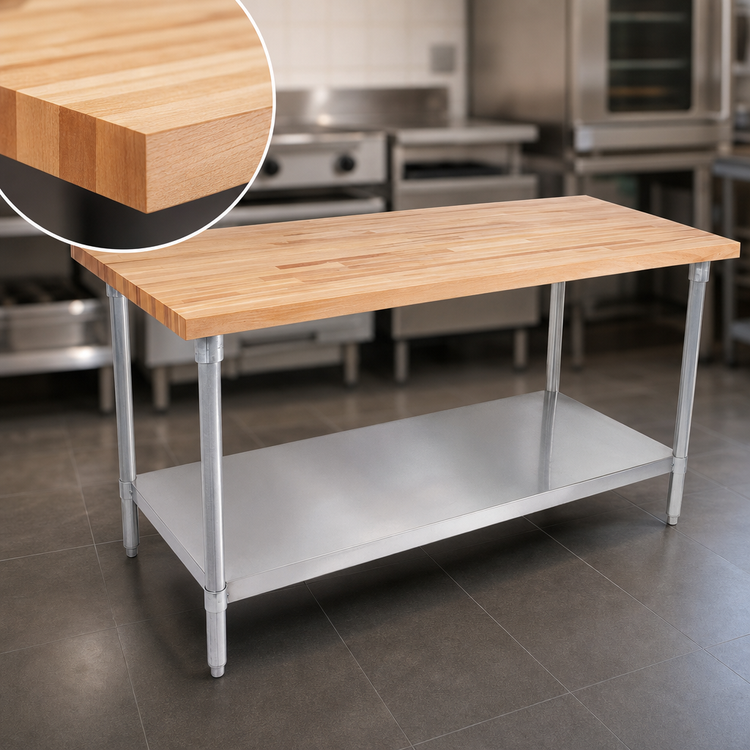 Product image #3 for John Boos 84-Inch x 30-Inch Wood Top Work Table with 1-1/2-Inch Thick Northern Hard Rock Maple Top and Adjustable Undershelf