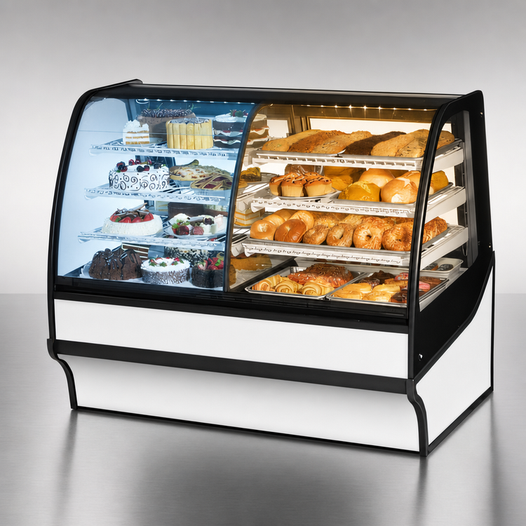 Product image #4 for True Full-Service Dual Zone Curved Glass Display Merchandiser with Glass Ends, 59-1/4 Inch, White/White, Self-Contained Refrigeration
