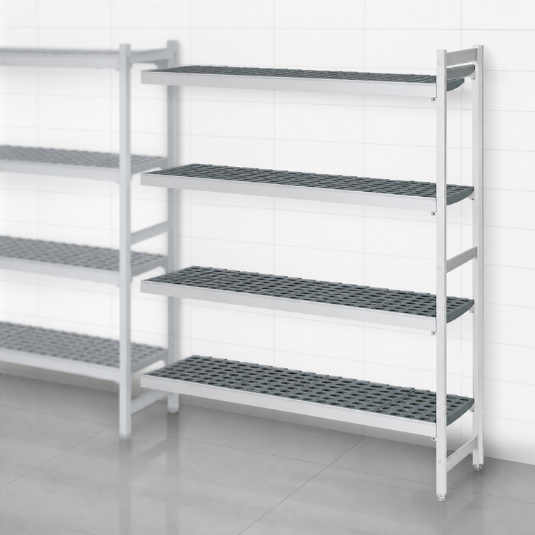 Product image #3 for Fermostock 4-Tier Perforated Polymer Shelving Expansion Kit, 52-Inch W x 22-Inch D x 71-Inch H, Gray