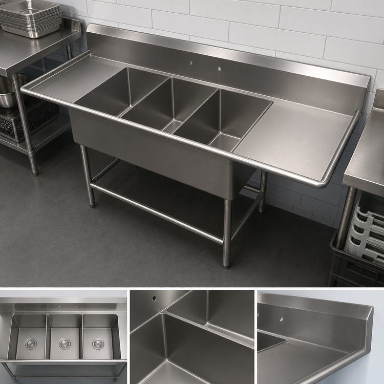 Product image #3 for John Boos Pro-Bowl 4-Compartment Stainless Steel Sink with 10-Inch Backsplash