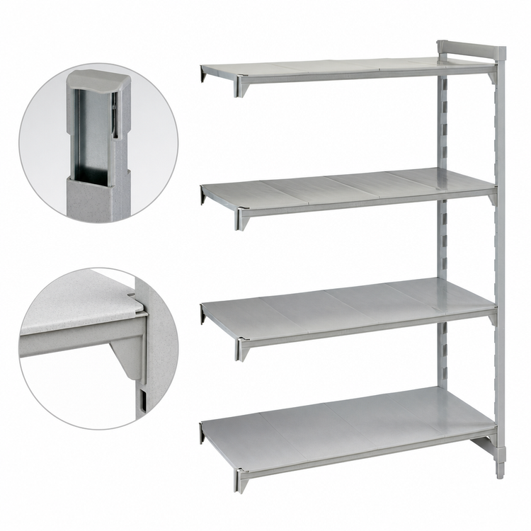 Product image #4 for Camshelving® Premium Add-On Unit — 4-Shelf Solid Polypropylene Shelves, 24 Inches D x 60 Inches L x 72 Inches H (Speckled Gray)