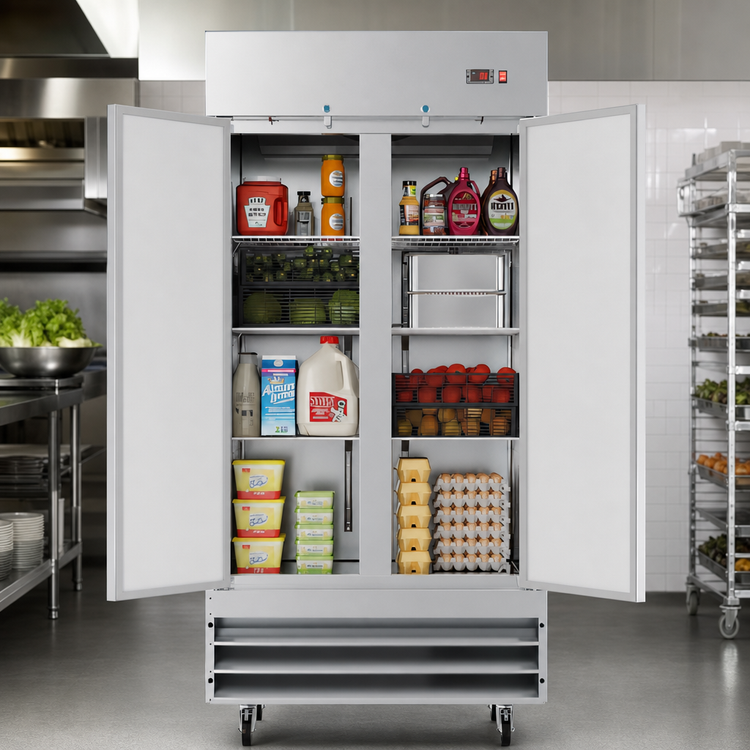 Product image #3 for KoolMore 39-Inch 2-Section Reach-In Refrigerator, 35 Cu. Ft., Bottom-Mount Self-Contained, Solid Doors, Stainless Steel