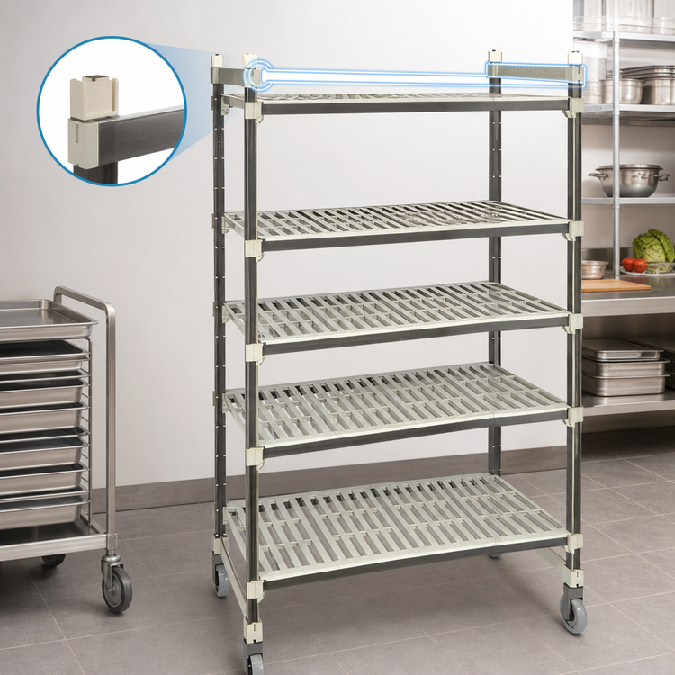 Product image #3 for Cambro Camshelving Elements XTRA High Density Top Rail 5-Tier Mobile Starter Shelving Unit, 21 x 54 x 80 Inches