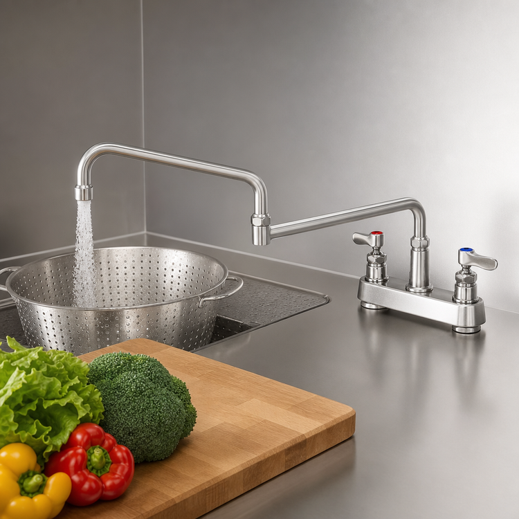 Product image #3 for 8-Inch Center Deck-Mount Workboard Faucet with 18-Inch Double-Joint Swing Nozzle