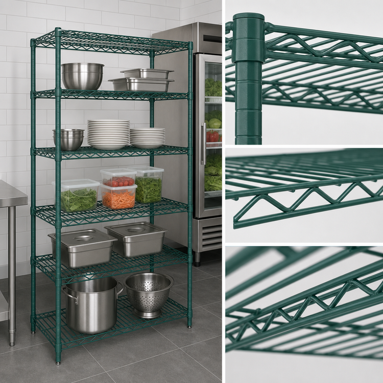 Product image #3 for Eagle Redi-Pak 4-Tier Stationary Wire Shelving Unit, 36W x 18D x 63H, Green Epoxy