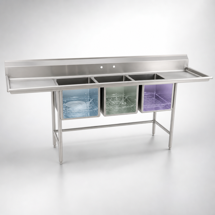 Product image #3 for Eagle Group S16 Series 3-Compartment Commercial Sink with Right Drainboard, 16 Gauge 304 Stainless Steel