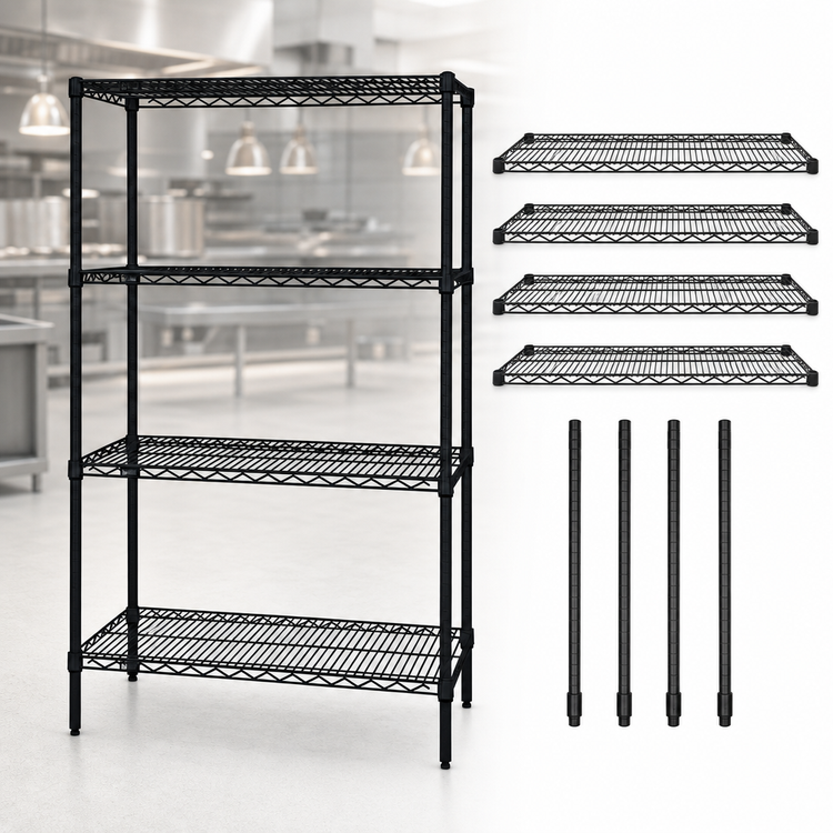 Product image #3 for Quantum Black Epoxy Wire Shelving Starter Kit with 4 Shelves and 4 Posts